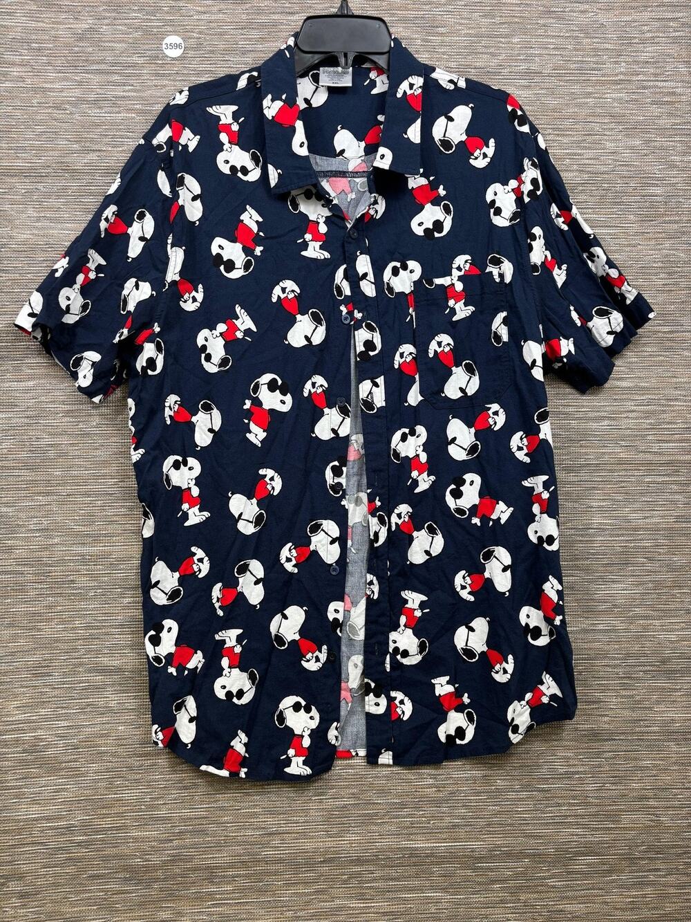 Peanuts Shirt Mens 2XL Blue Snoopy Print Button Up Short Sleeve Casual Cartoon